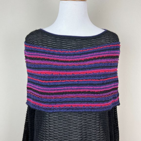 MFH Knits Sweater Womens Medium Black 100% Baby‎ Alpaca Multicolor Open Knit Top - Picture 3 of 13